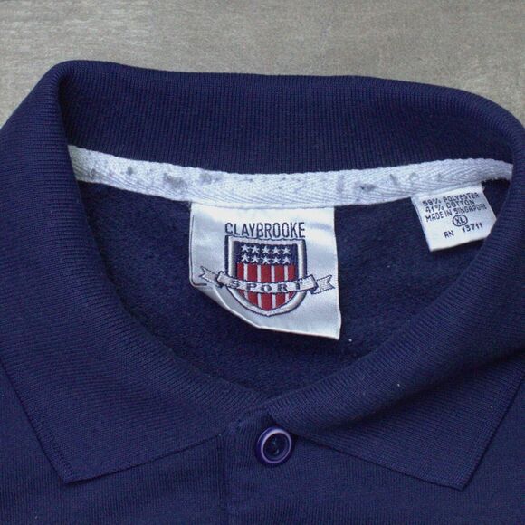 Vintage Claybrooke Sport Collard Banded Sweatshirt Sweater Pockets 80s 90s XL - Picture 2 of 3